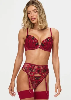 Shimmering Suspender Belt - Dark Red