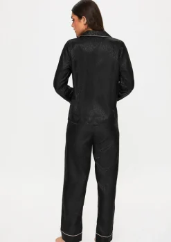 Signature Satin Pyjama Shirt & Trousers Set - Black
