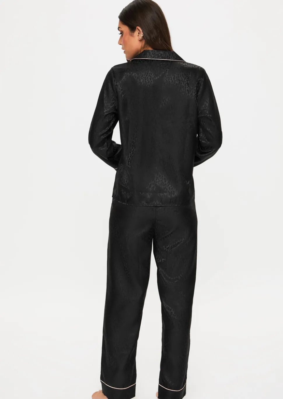 Signature Satin Pyjama Shirt & Trousers Set - Black