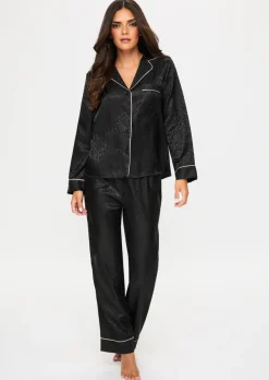 Signature Satin Pyjama Shirt & Trousers Set - Black