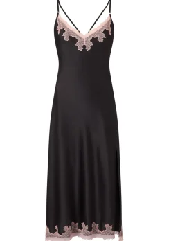 Sorella Satin Lace Maxi Chemise Lingerie - Black