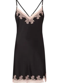 Sorella Satin Lace Trim Chemise Lingerie - Black
