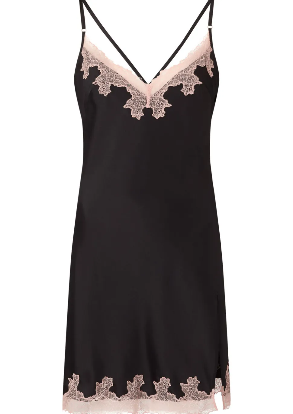Sorella Satin Lace Trim Chemise Lingerie - Black