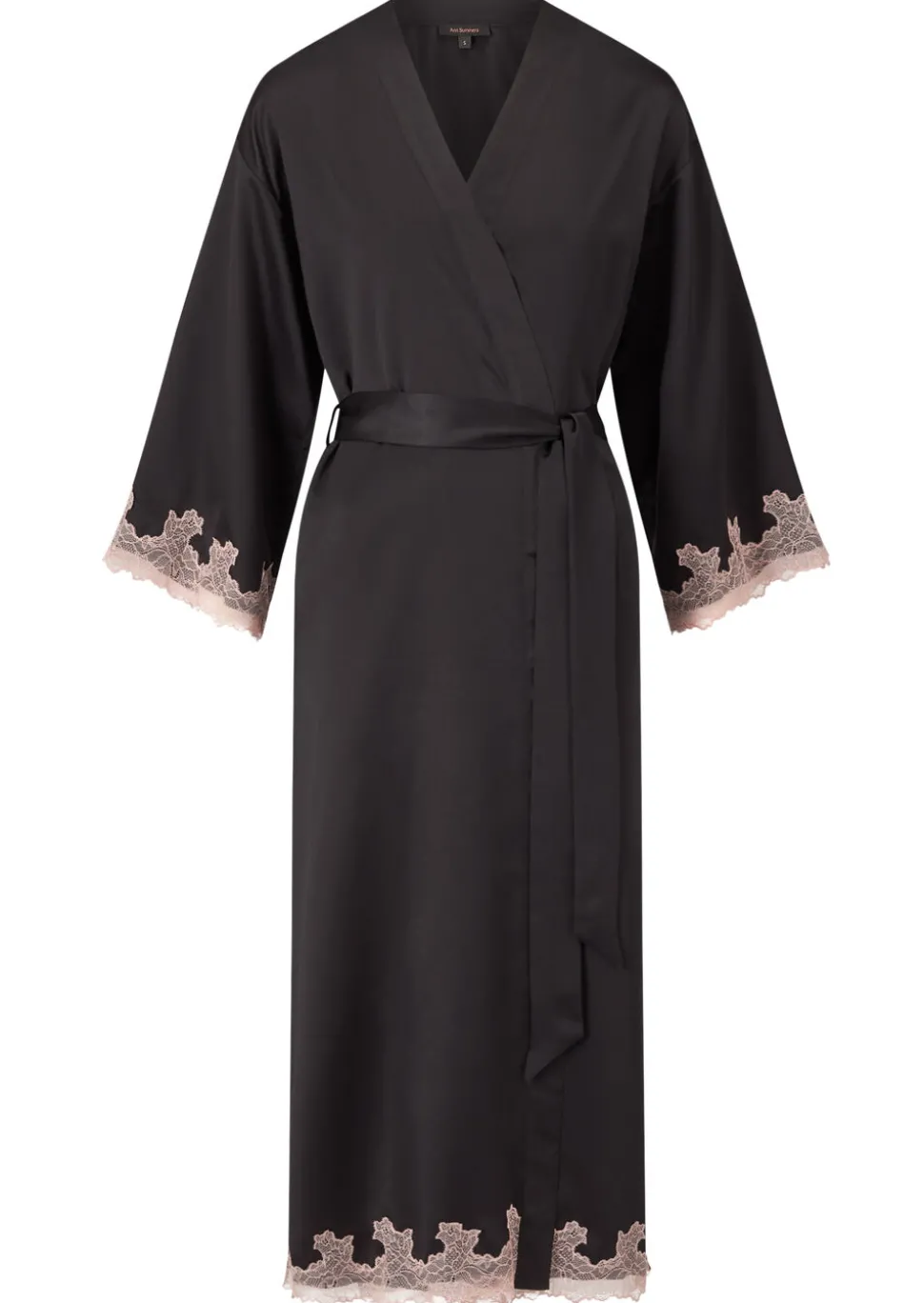 Sorella Satin Lace Trim Maxi Robe - Black