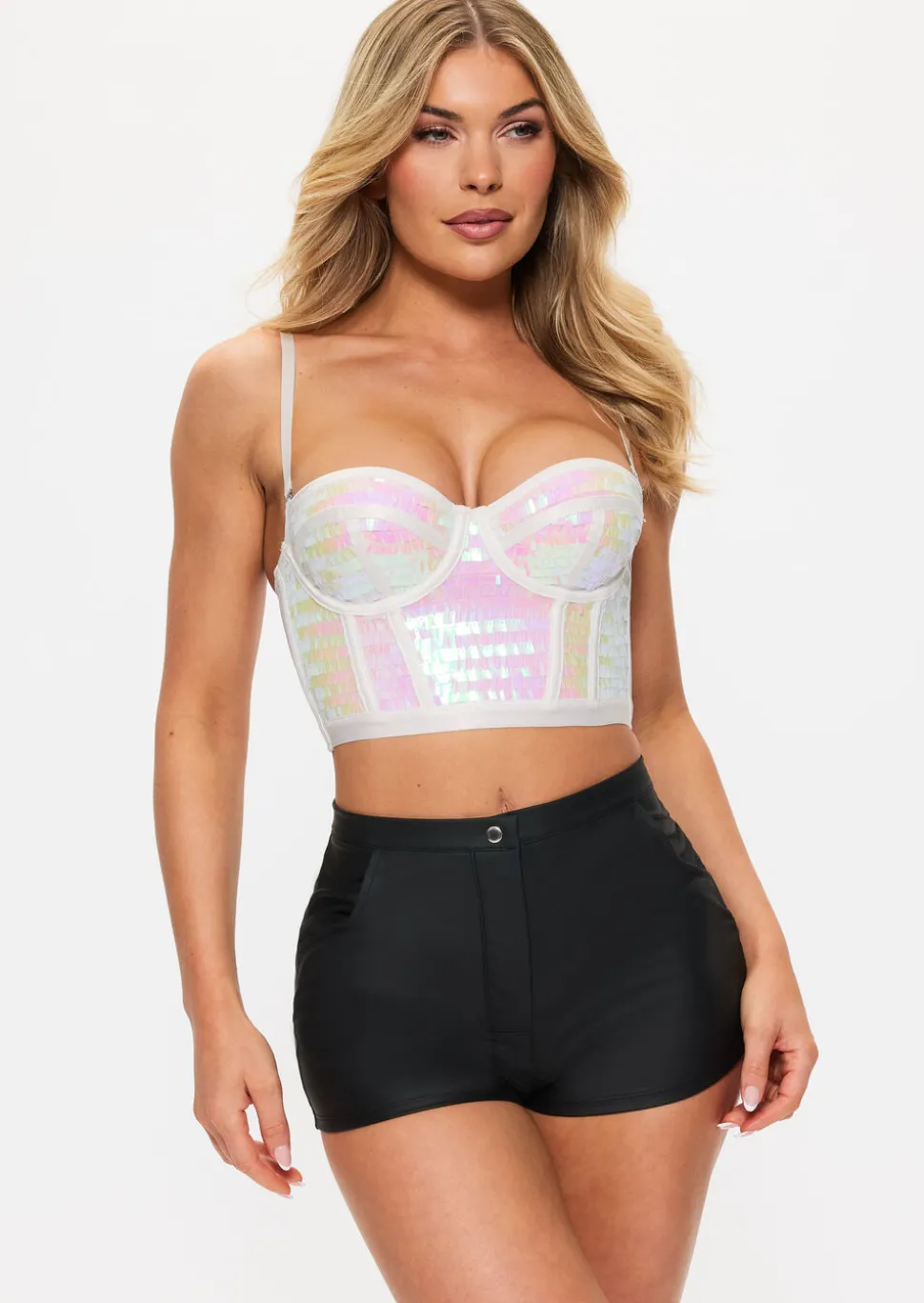 Starstruck Sequin Padded Corset Top - White