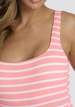 Stripe Crinkle Swimsuit - Pink