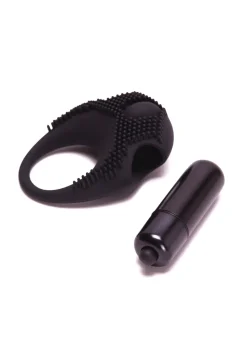 Textured Silicone Vibrating Cock Ring with Removable Bullet