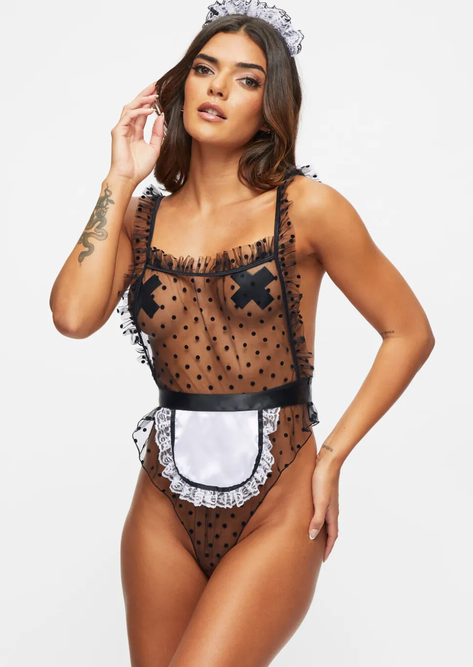 Tickle My Fancy Sheer Maid Costume with Apron & Headband - White
