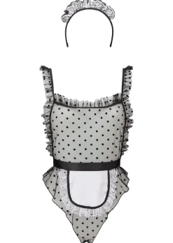 Tickle My Fancy Sheer Maid Costume with Apron & Headband - White
