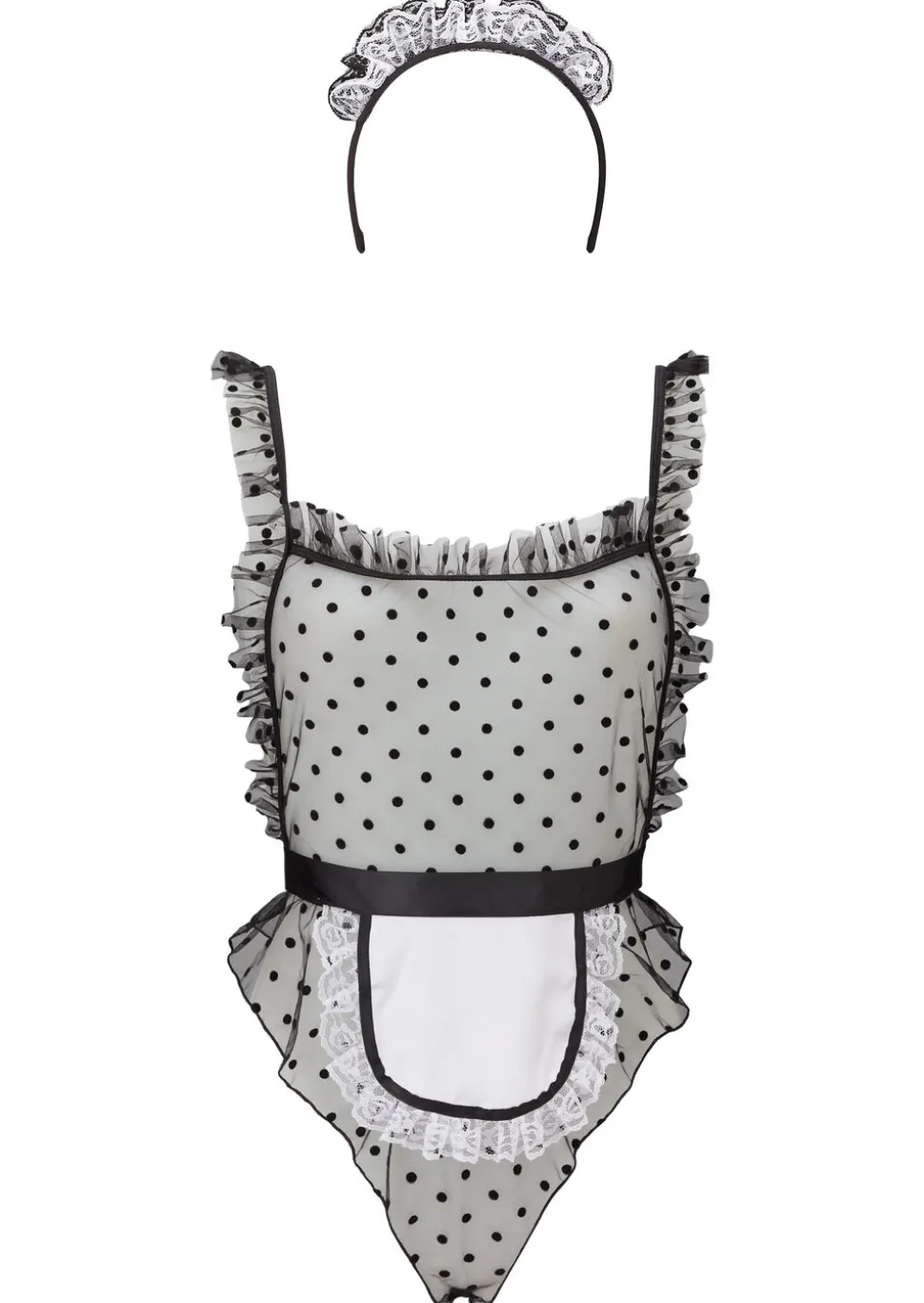 Tickle My Fancy Sheer Maid Costume with Apron & Headband - White