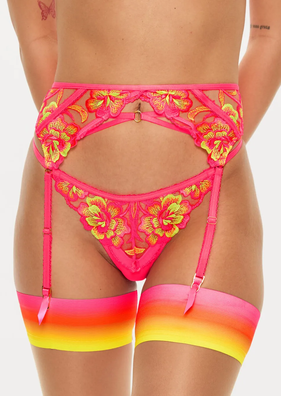 Tropical Oasis Suspender Belt - Bright Pink