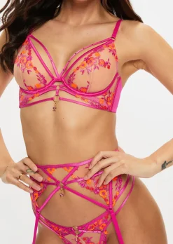 Tropical Tease Suspender Belt - Bright Pink