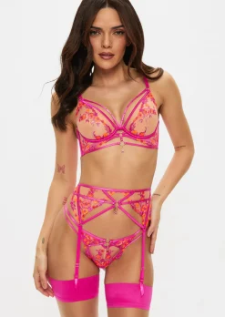 Tropical Tease Suspender Belt - Bright Pink