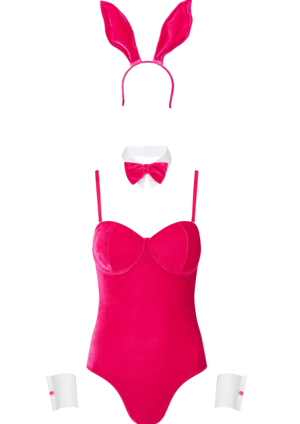 Tuxedo Bunny 4 Piece Costume with Ears - Bright Pink
