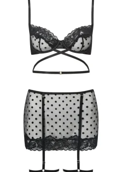 Twilight Tease Lace Crotchless Lingerie 2 Piece Set - Black