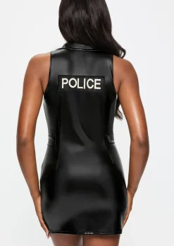 Under Arrest Police PU Sexy Costume with Handcuffs - Black