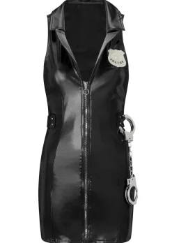Under Arrest Police PU Sexy Costume with Handcuffs - Black