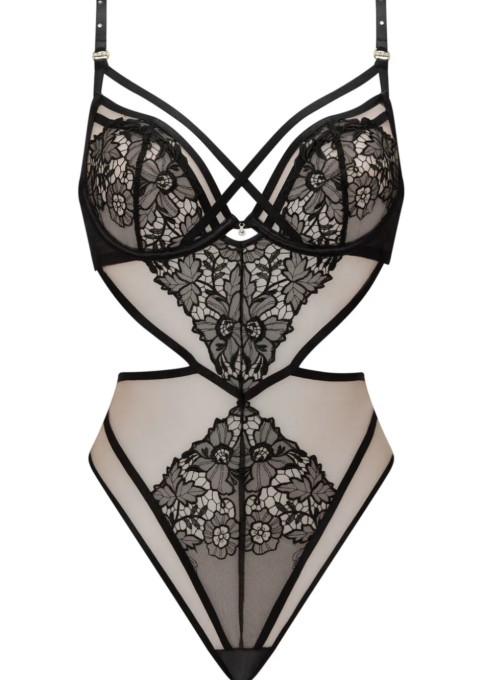 Untold Desire Foiled Lace Non Padded Lingerie Body - Black