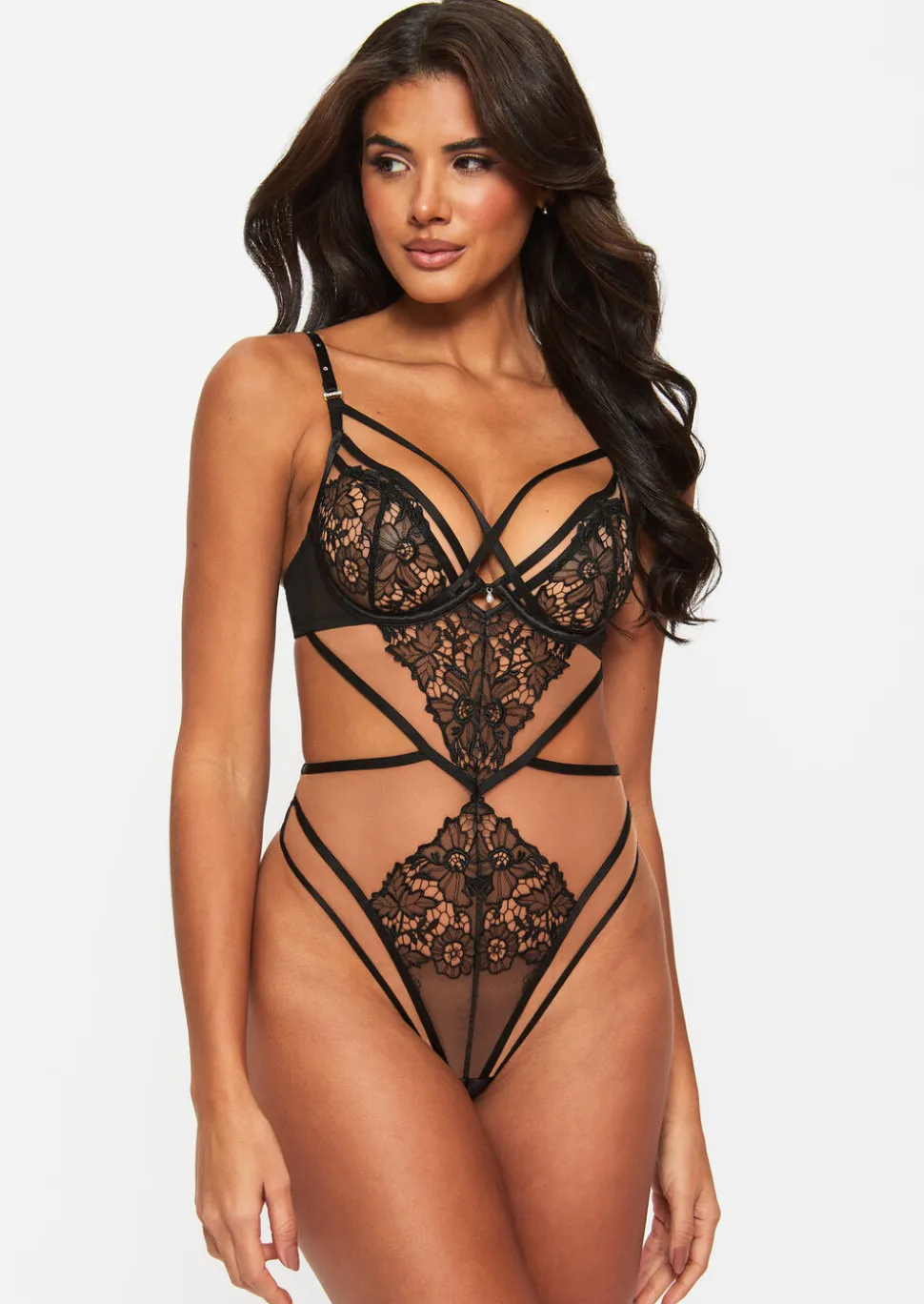 Untold Desire Foiled Lace Non Padded Lingerie Body - Black