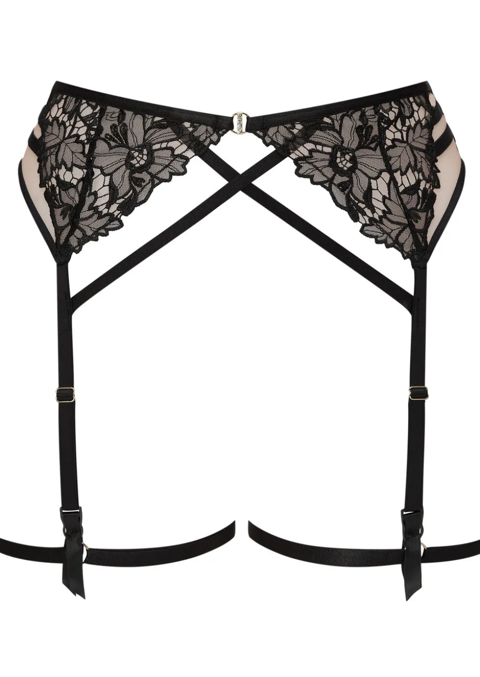 Untold Desire Foiled Lace Suspender Belt - Black