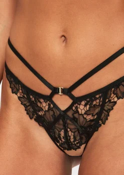 Untold Desire Foiled Lace Thong - Black