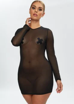 Visionary Long Sleeve Mini Dress - Black