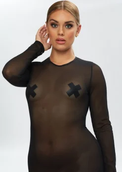 Visionary Long Sleeve Mini Dress - Black
