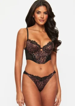 Wild Romance Animal Print Satin Lace Brazilian Knickers - Multi