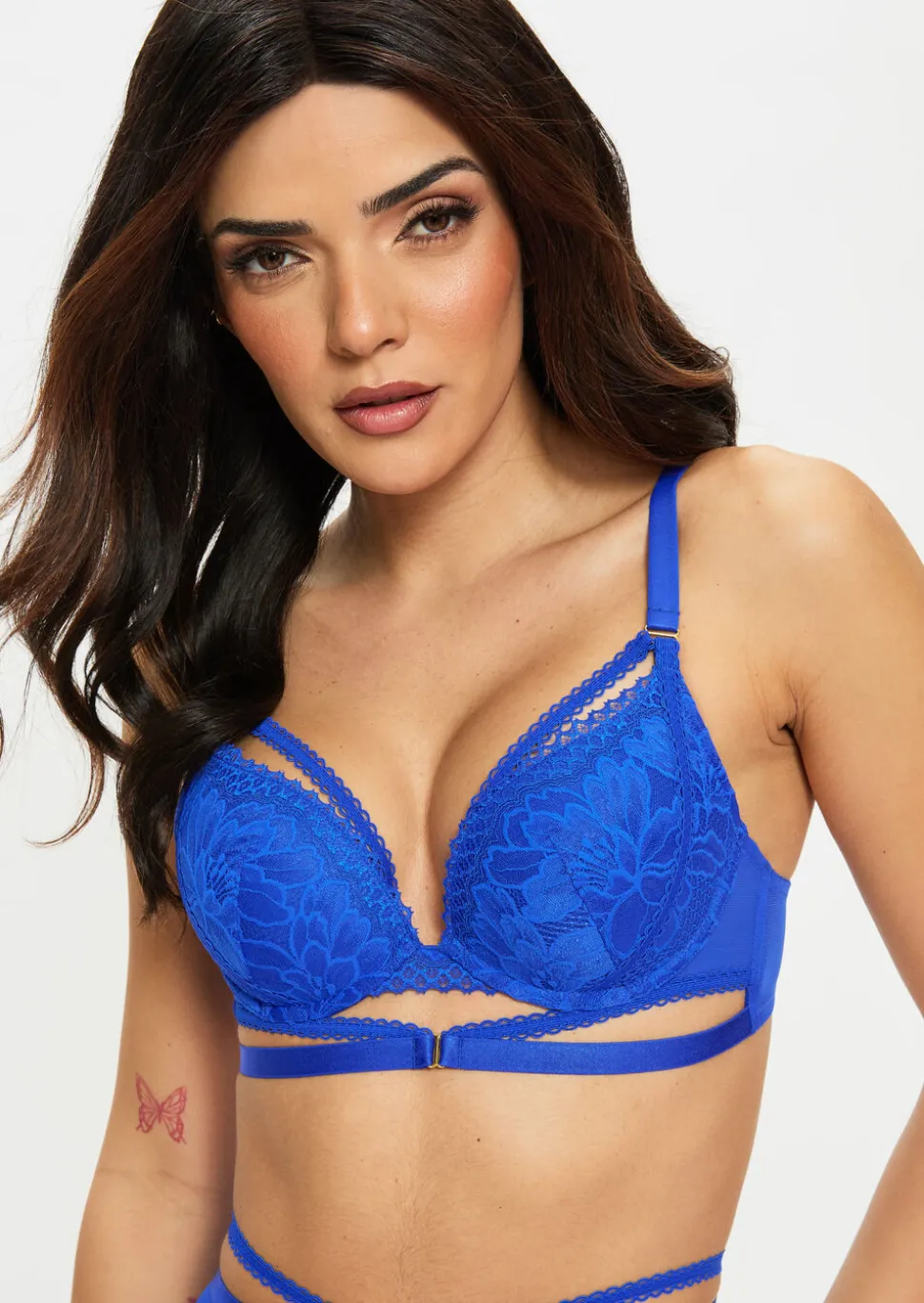 Yours Truly Lace Padded Plunge Bra - Cobalt