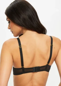 Yours Truly Lace Padded Plunge Bra - Black/Red