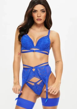 Yours Truly Lace Suspender Belt - Cobalt